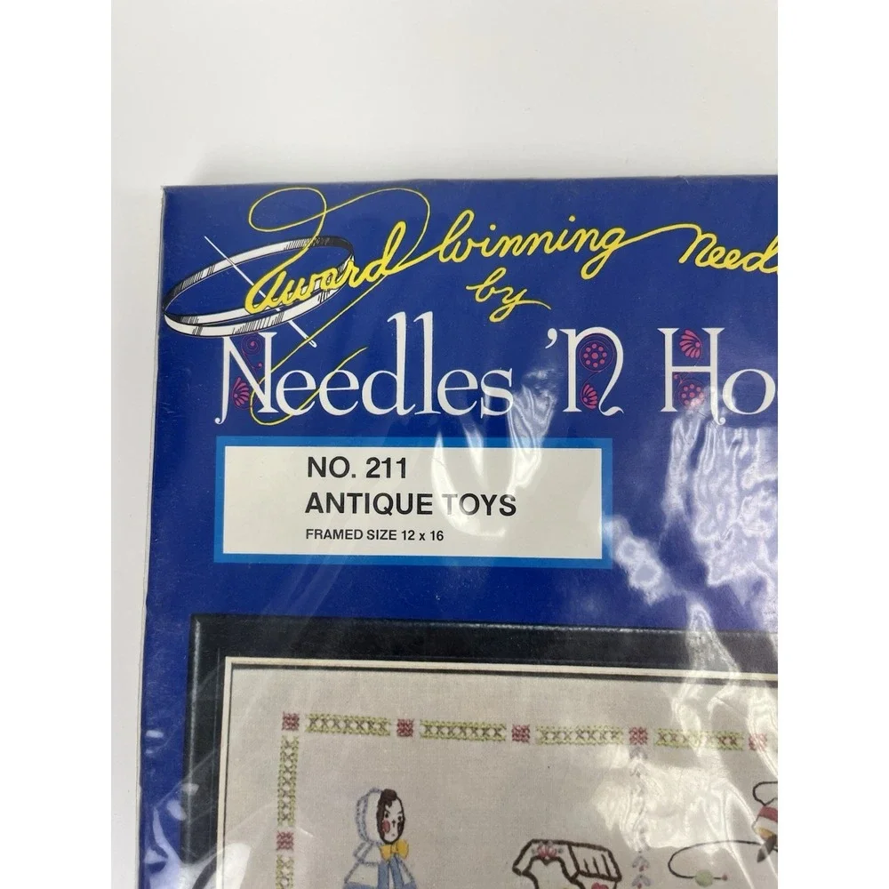 Vintage Needles 'N Hoops Antique Toys Stamped Cross Stitch Kit #211 Sampler